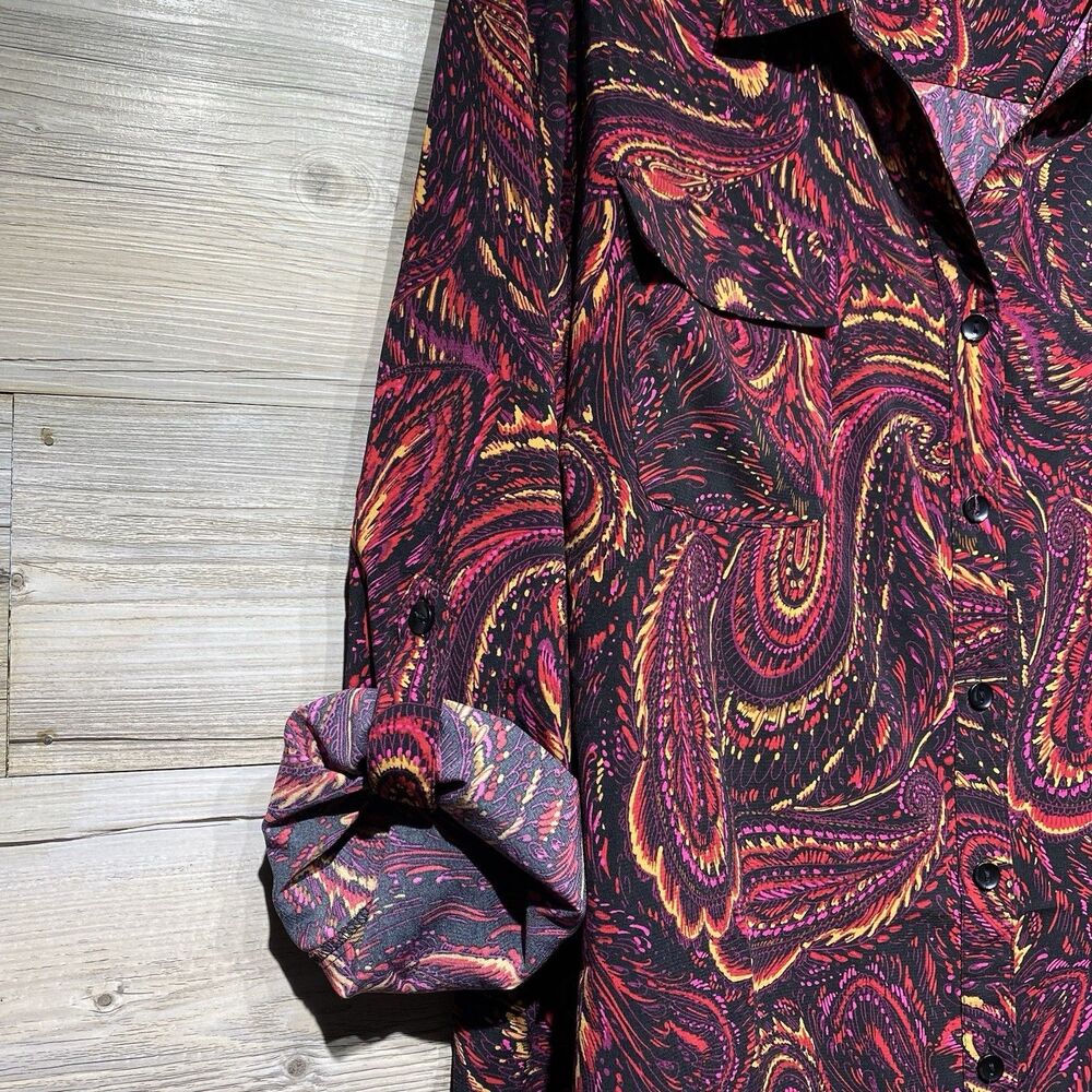 Catherines Button-Up Tunic Top Blouse 4x Red Mult… - image 3